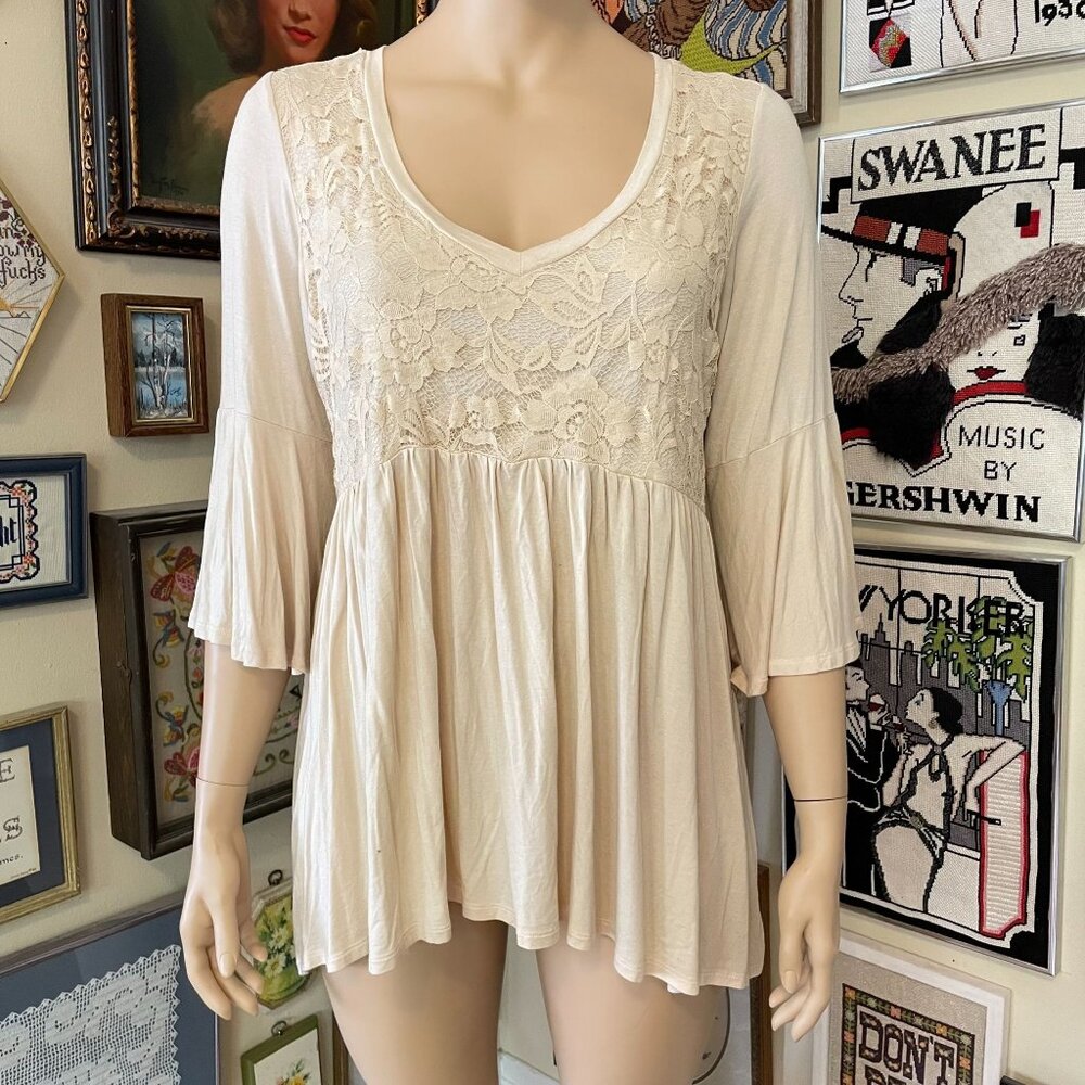 Torrid Off-White Super Soft Knit Lace Detail Wide Neck Tunic Size 3